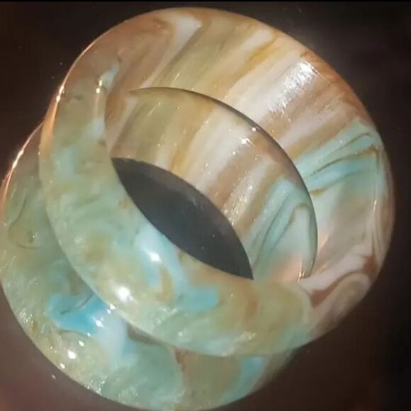 Men's Turquoise and Brown marble resin Ring sz 10 - Picture 4 of 6